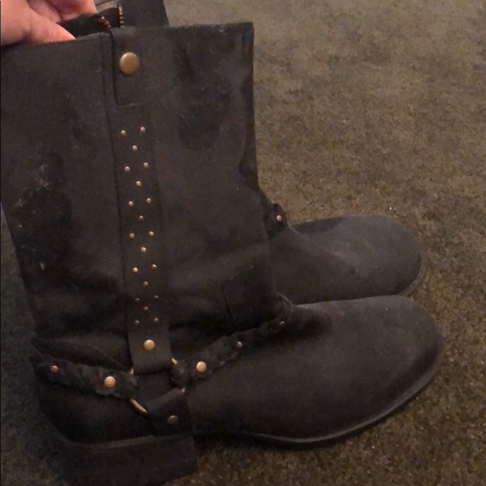 Indigo leather motorcycle boots